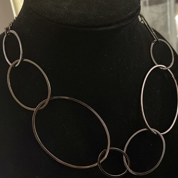 Express wide loop chain Mod Pewter Silver Choker Necklace - Picture 2 of 5